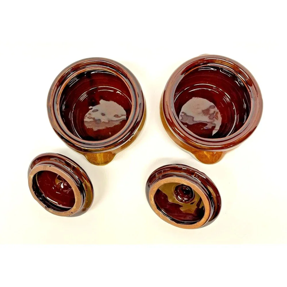 MCM Vintage Pair of Gailstyn-Sutton Brittany Ceramic Crocks Brown Drip Glaze 70s
